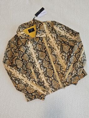 Tahari Snake-Print Faux Leather Jacket - Yellow, Black, Cream